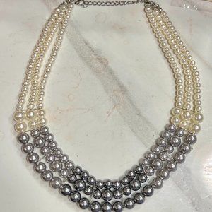 Three Strand White, Silver and Grey Pearl Necklace